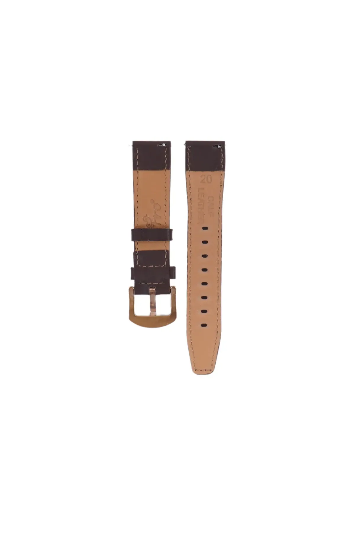 Fro LW38-43 20 mm Hakiki Deri Düz Kahve Kordon Gold Toka