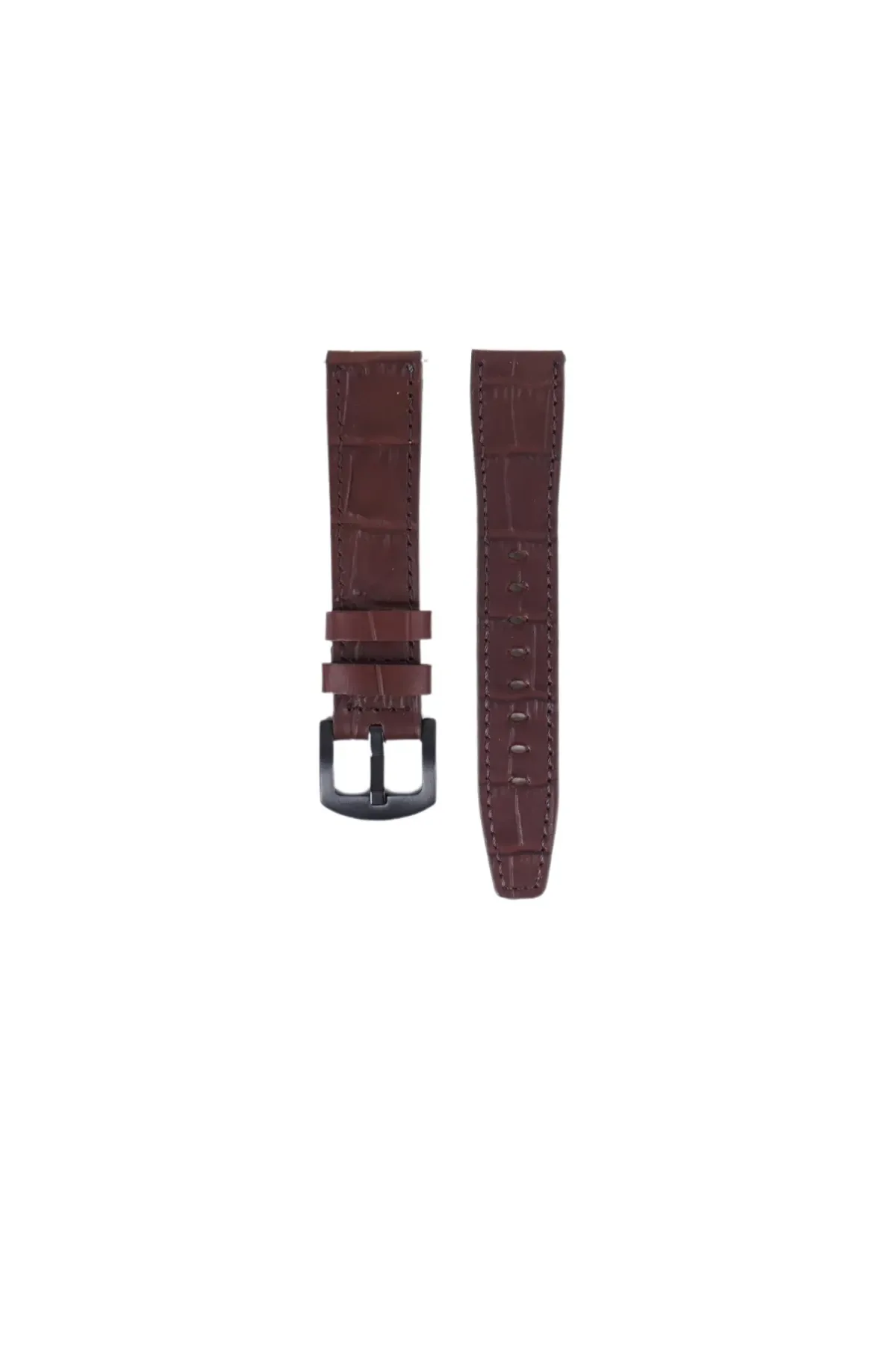 Fro LW38-43 20 mm Hakiki Deri Kroko Kahve Kordon Siyah Toka